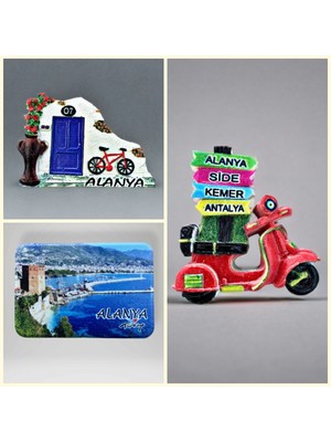 Mundy Alanya 3’lü Magnet Set Buzdolabı Süsü Hediyelik (2 Kabartma Polyester + 1 Plastik) (KOD:1097)