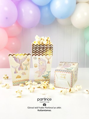 Partince 8 Adet Deniz Kızı Tema Popcorn Gold Yaldızlı Mermaid Patlamış Mısır Kutusu