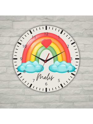 Çılgıntrend Kişiye Özel Isimli Gökkuşağı Metal Duvar Saati - Çocuk ve Bebek Odası Hediyesi