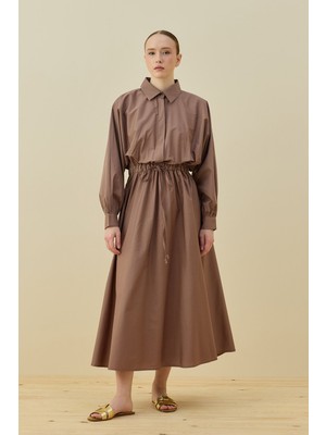 Merwish Basic Poplin Elbise 1638 Vizon