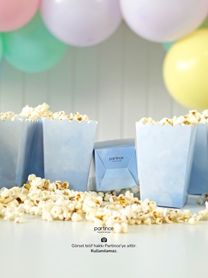Partince Makaron Pastel Mavi 8'li Popcorn Patlamış Mısır Kutusu