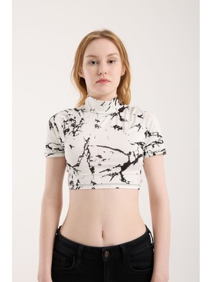 Modazeyosh Sırt Lastik Detay Dijital Baskı Crop