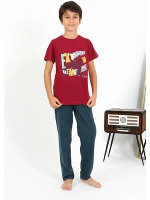 Çamaşır Kenti Erkek Çocuk Kısa Kol Penye Pijama Takım Bordo