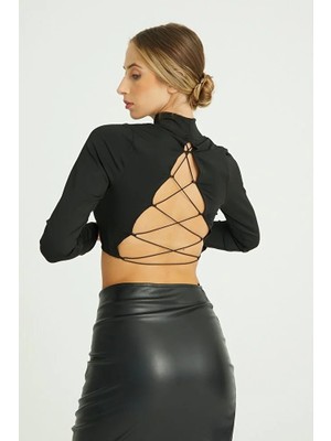 Modazeyosh Kadın Sırtı Lastikli Etnik Desen Crop