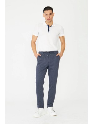 White Stone Lacivert Modern Kesim Bağcıklı Jogger Pantolon