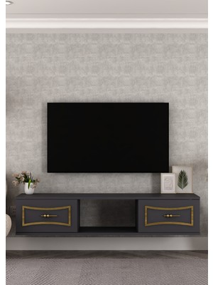 Demonte Decor 1401TV150DD-32 Duvara Montaj Tv Sehpası Antrasit-Altın