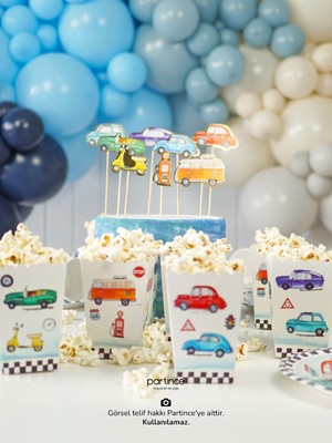 Partince Klasik Arabalar Tema 8'li Popcorn Patlamış Mısır Kutusu