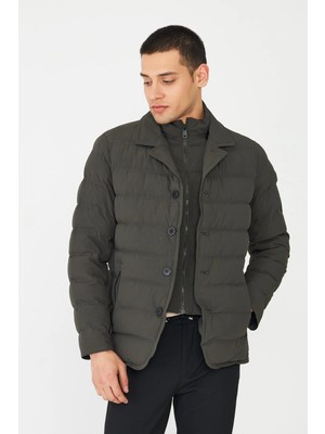 White Stone Haki Kapitone Çıkarılabilir Yelekli Şişme Mont