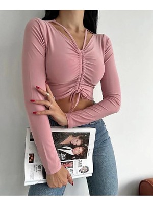 Modazeyosh Boyundan Askılı Büzgülü Crop