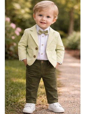 Lina Baby Bloomm Erkek Bebek Yeşil Ceketli Papyonlu Şık Takım Blazer
