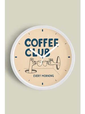 JHAAR Modern Yazılı Tasarım - '' Coffee Club '' Mutfak Duvar Saati - 25CM - Önü Camlı Beyaz Kasa