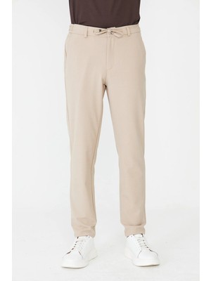 White Stone Bej Bağcıklı Smart Casual Jogger Pantolon