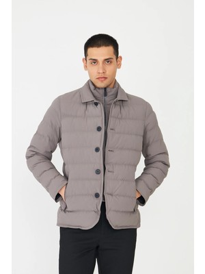 White Stone Gri Kapitone Çıkarılabilir Yelekli Şişme Mont