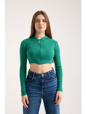 Modazeyosh Kadın Kapşonlu  Fermuarlı Bluz