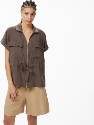 Nautica Kadın Kahverengi Regular Fit Kısa Kollu Gömlek 65W310T.2CM