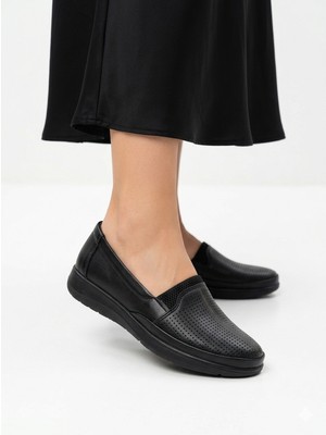 Kaof Shoes Kadın Siyah Içi Deri Anne Anne Ayakkabısı Kadın Günlük Ayakkabı Klasik Ayakkabı Ortopedik Anne Babet