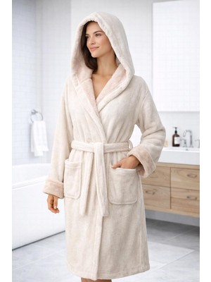 Emillie %100 Pamuk Bukle Ihracat Fazlası Bornoz- Çift Renkli- Yüksek Kaliteli