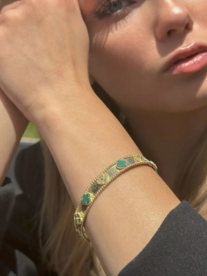 Ekinci Kuyumculuk 14 Ayar Altın Yeşil Yoncalı Kelepçe