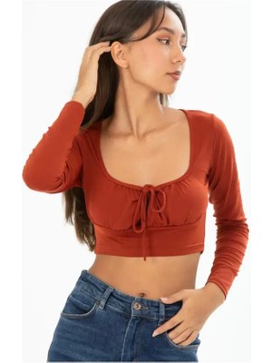 Modazeyosh Kadın Göğüs Üzeri Bağcıklı Uzun Kollu Crop