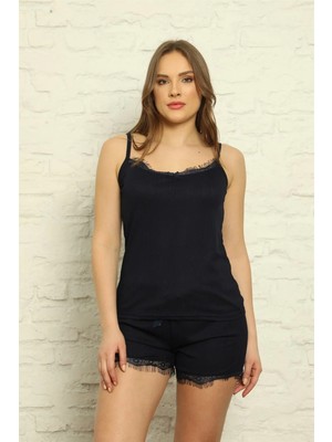 Çamaşır Kenti Kadın Ip Askılı Şortlu Pijama Takım Lacivert