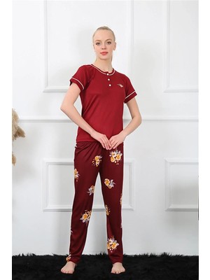 Çamaşır Kenti Kadın Bordo Kısa Kol Pijama Takım