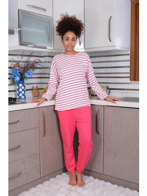 Çamaşır Kenti Kadın Uzun Kol 3 Iplik Penye Pijama Takım Beyaz