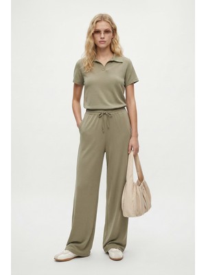 Ritnice Kadın Nadia Modal Touch Polo Yaka Bel Lastikli Cepli Haki Alt Üst Takım