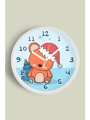 JHAAR Sevimli Ayıcık Temalı Çocuk Duvar Odası Saati - 25CM - Önü Camlı Beyaz Kasa