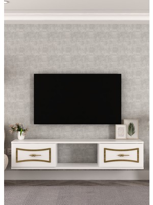 Demonte Decor 1401TV150DD-32 Duvara Montaj Tv Sehpası Beyaz-Altın