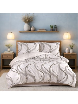 Pamuksu Markalı Dalgalı Desenli Battal Boy Nevresim Takımı | 3 Lastikli Çarşaf Seçeneği | 100% Pamuk-Kutulu