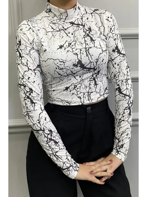 Modazeyosh Mermer Desen Crop Bluz