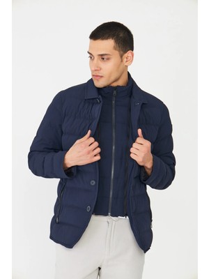 White Stone Lacivert Kapitone Çıkarılabilir Yelekli Şişme Mont