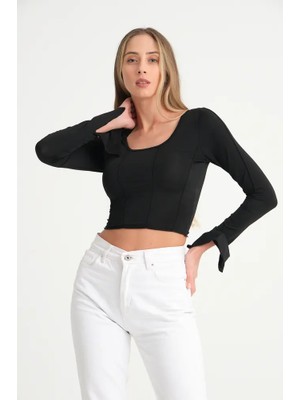 Modazeyosh Kadın Siyah Nervürlü Bluz