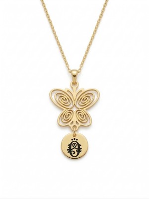 Mavili Gümüş Füsun Model Nostaljik Gümüş Kolye - Altın