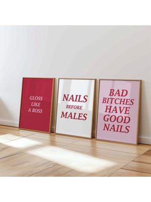 DES VU PRINT 3'lü Tırnak Salonu Temalı Çerçevesiz Poster,tırnak Salonu Dekorasyon