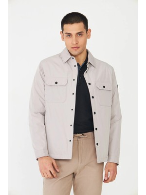 White Stone Bej Çıtçıt Düğmeli Gömlek Mont