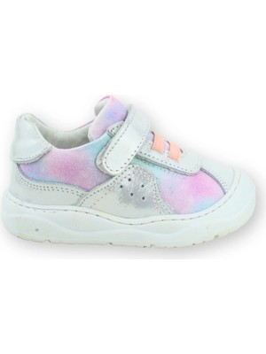 Nubebe Stylish Kız Ilk Adım Ayakkabısı Deri Spor Beyaz Hologram