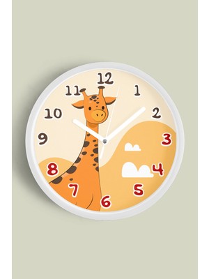JHAAR Sevimli Zürafa Tasarımlı Çocuk Odası Duvar Saati - 25CM - Önü Camlı Beyaz Kasa