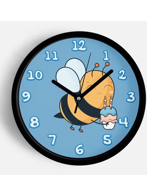 JHAAR Sevimli Arı Tasarımlı Çocuk Odası Duvar Saati - 25CM - Önü Camlı Siyah Kasa