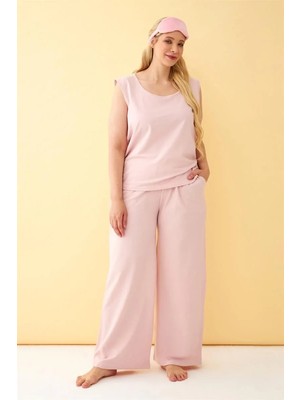 Pileli Store Kadın Pembe Büyük Beden Penye Alt Üst Takım