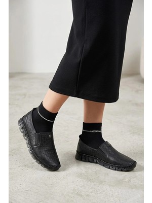 Ayakkabı Fuarı Elit ASMRT002-T Kadın Hakiki Deri Casual Ayakkabısı Siyah
