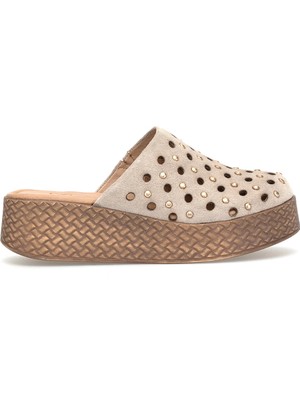 Beety 26BY169-27150 Kadın Hakiki Deri Düz Terlik Vizon