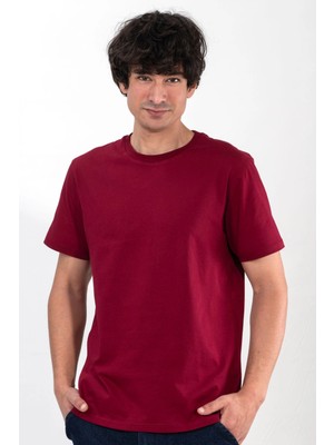 %100 Pamuk Basic Tişört Rahat Kalıp Unisex Günlük Spor T-Shirt Bordo