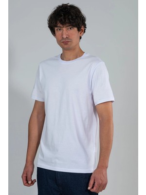 %100 Pamuk Basic Tişört Rahat Kalıp Unisex Günlük Spor T-Shirt Beyaz