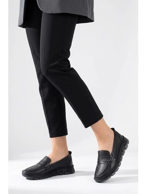 Ayakkabı Fuarı Elit ASMRT005-L Kadın Hakiki Deri Casual Ayakkabısı Siyah