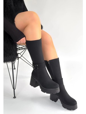 Dua Giyim Moki Siyah Nubuk Topuklu Çizme