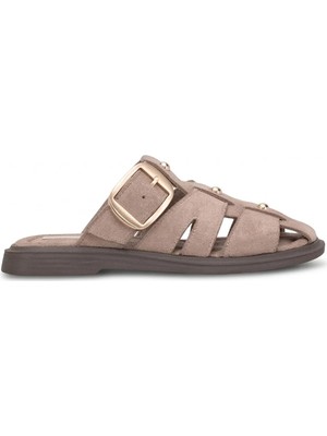 Ayakkabı Fuarı Elit PM183 K282 Kadın Düz Terlik Vizon