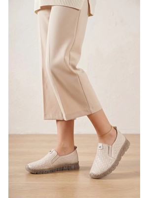 Ayakkabı Fuarı Elit ASMRT002-T Kadın Hakiki Deri Casual Ayakkabısı Bej