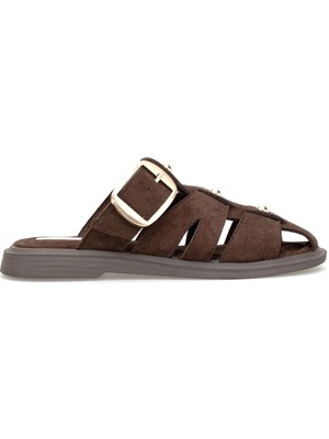 Ayakkabı Fuarı Elit PM183 K282 Kadın Düz Terlik Kahverengi