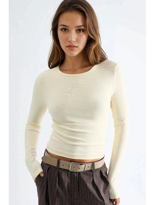 Hiccup Kadın Busem Uzun Kollu Yuvarlak Yaka Bluz Limon Sarısı